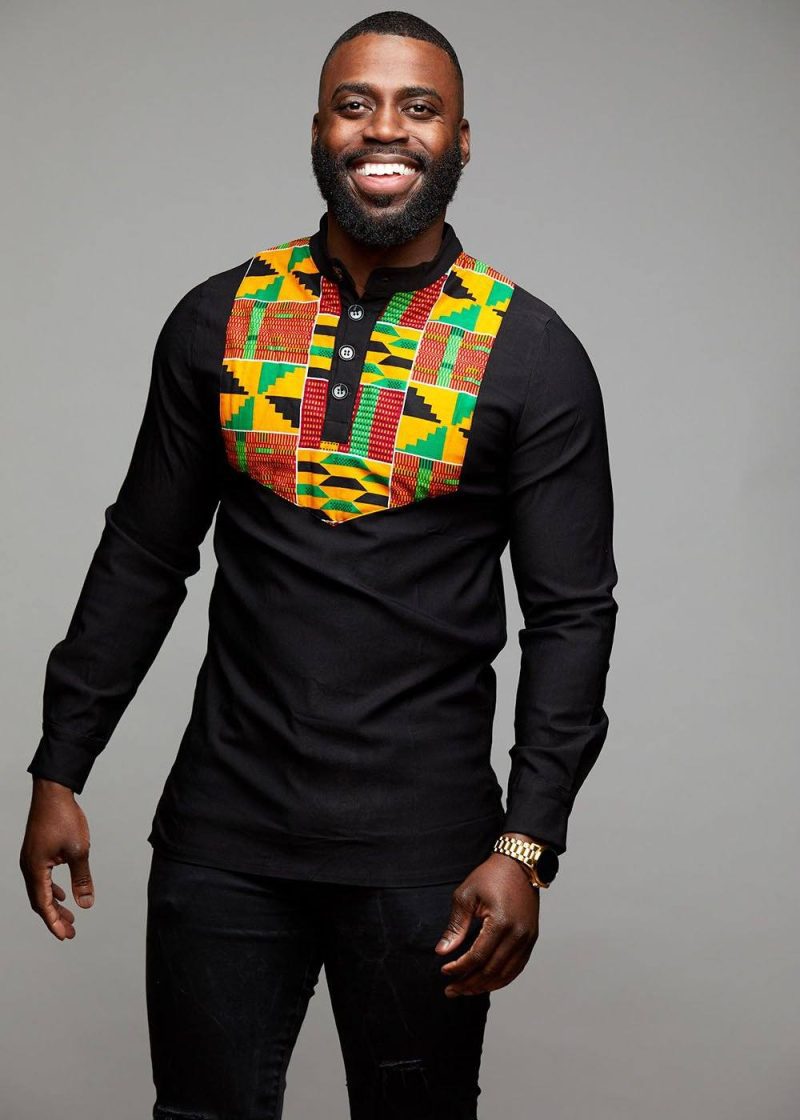 men s tops meka men s african print collared henley yellow green kente 2